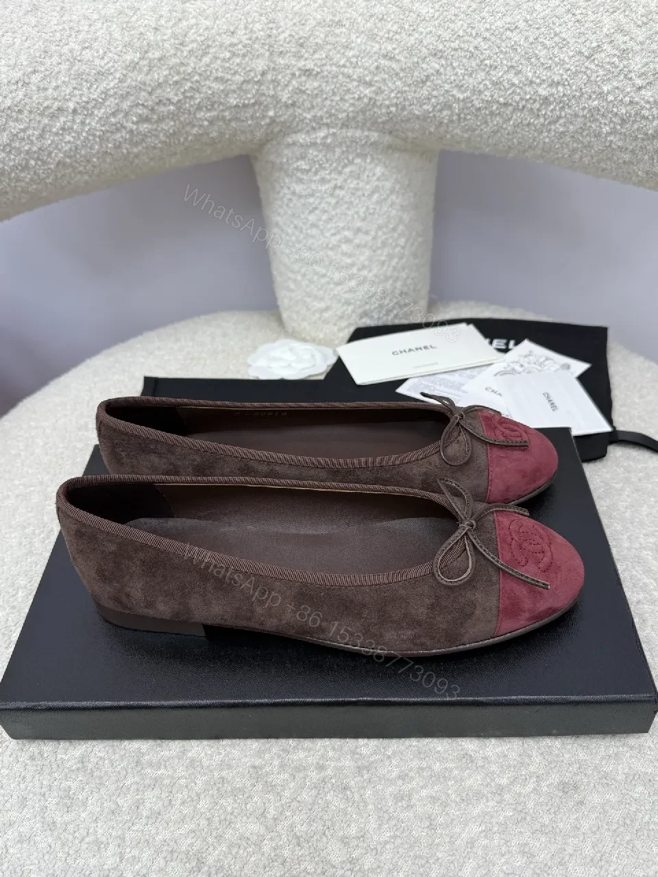 View 9 of Two-Tone Velvet Ballet Flats: Signature Crest Detail, Luxury