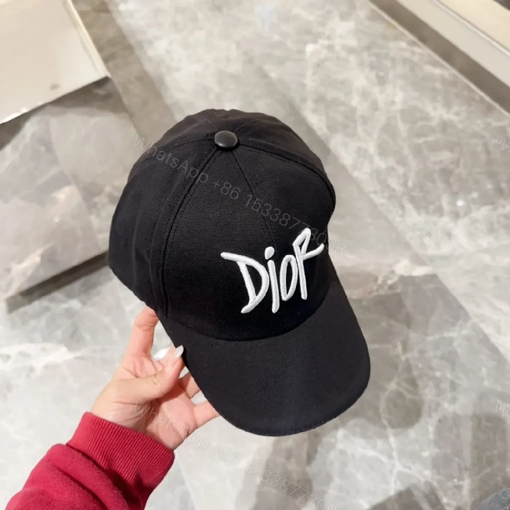 View 9 of Black Cotton Cap with White Script Embroidery, Modern Streetwear Cap