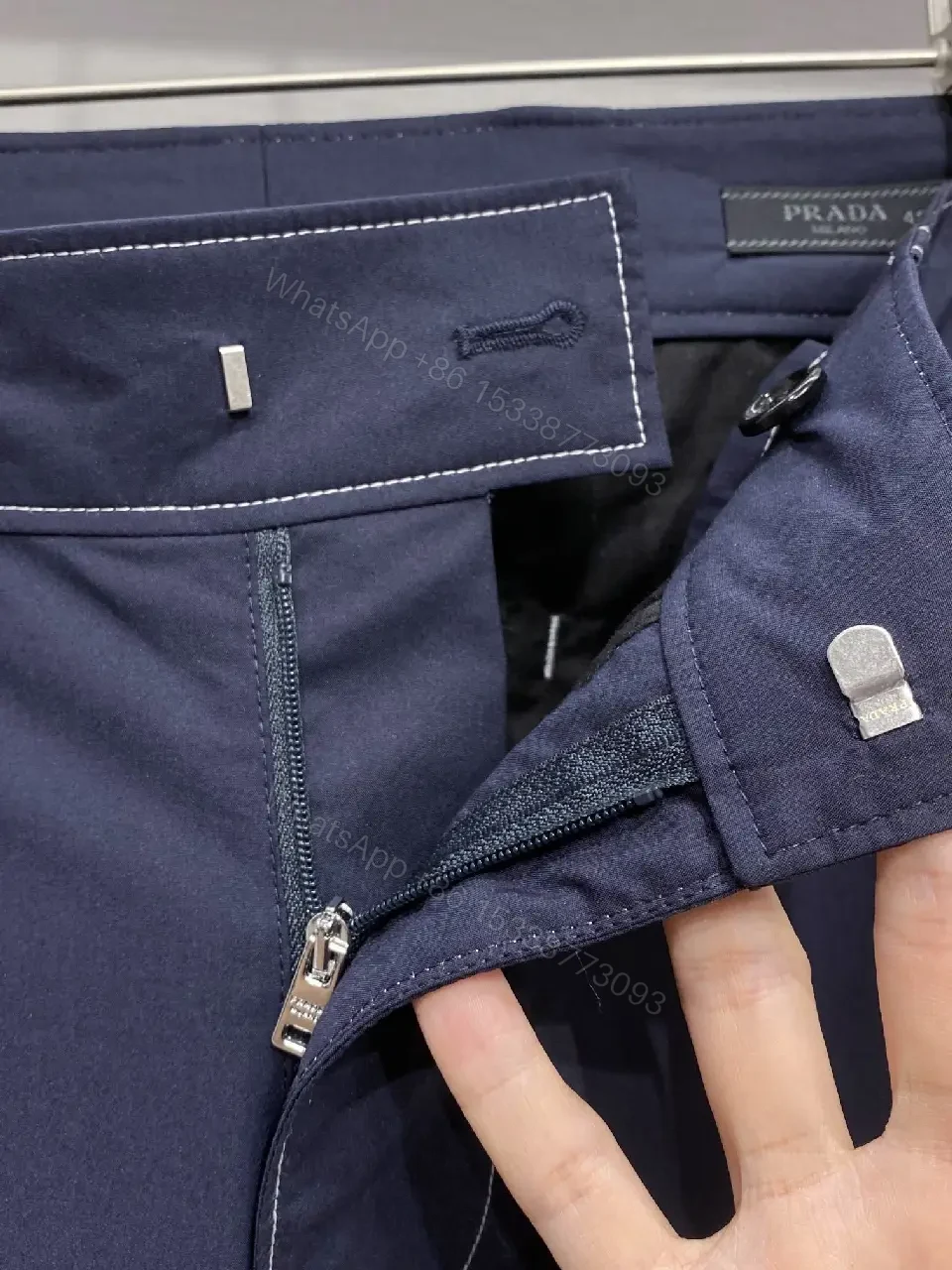 View 6 of Navy Linen+Stretch Ankle-Taper Pants with Elastic Cuffs