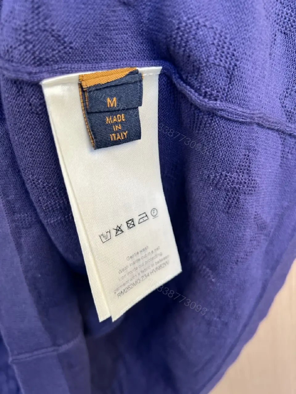 View 4 of Royal Blue Knit T-Shirt with Tonal LV Pattern, Crew Neck