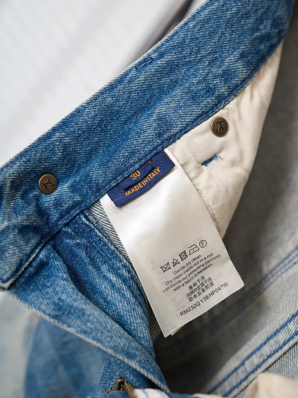 View 3 of Blue Denim Louis Vuitton Monogram Shorts