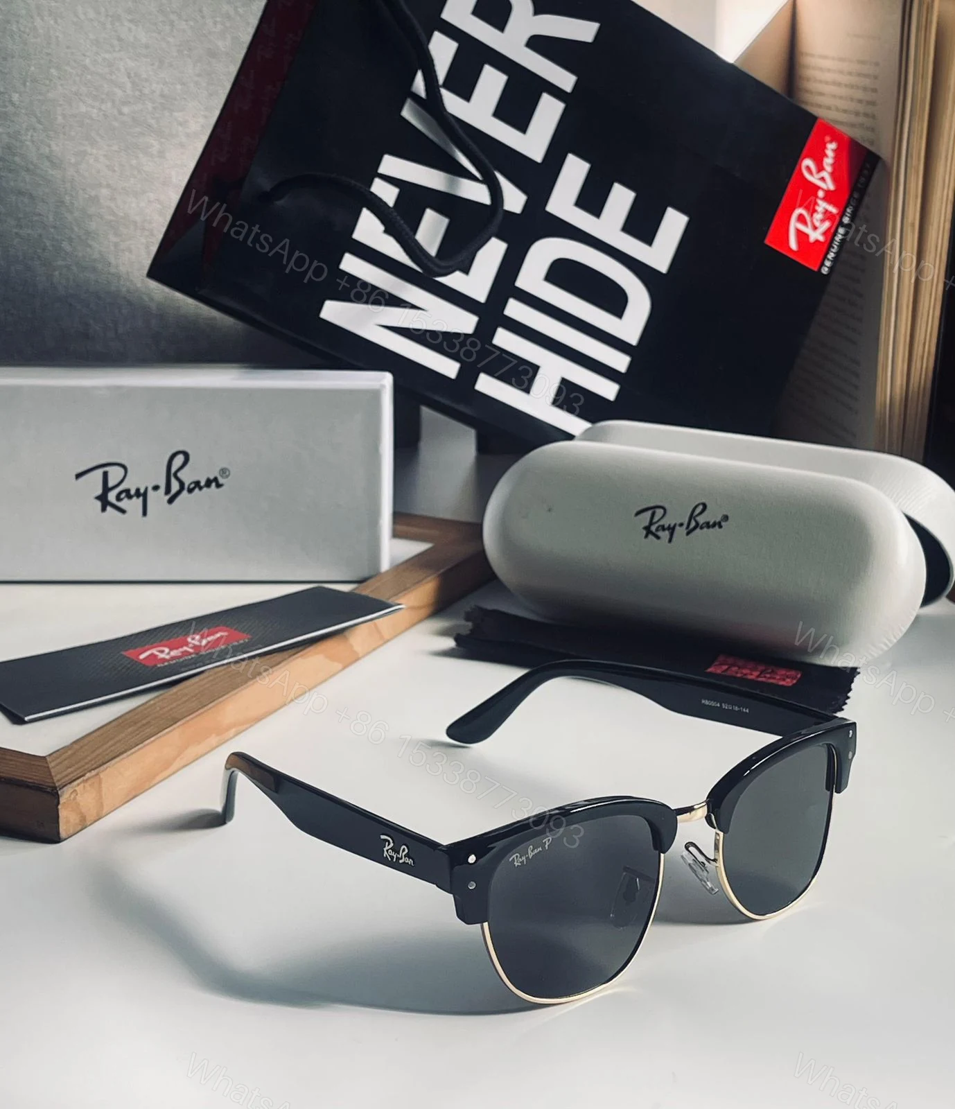 View 3 of Ray-Ban Clubmaster Black-Dark Polarized Metal