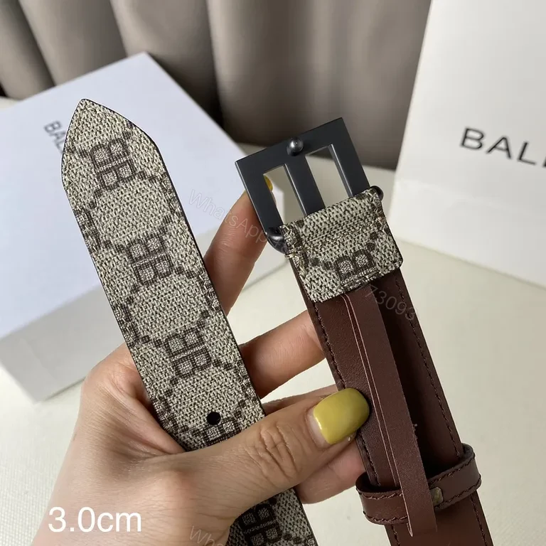 View 3 of Beige-Monogram Belt with Gunmetal B Buckle - Luxury Style