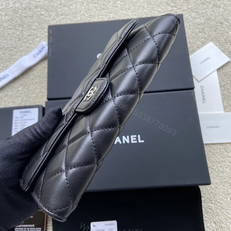 View 9 of Black Quilted Calfskin Wallet Clutch with CC Clasp