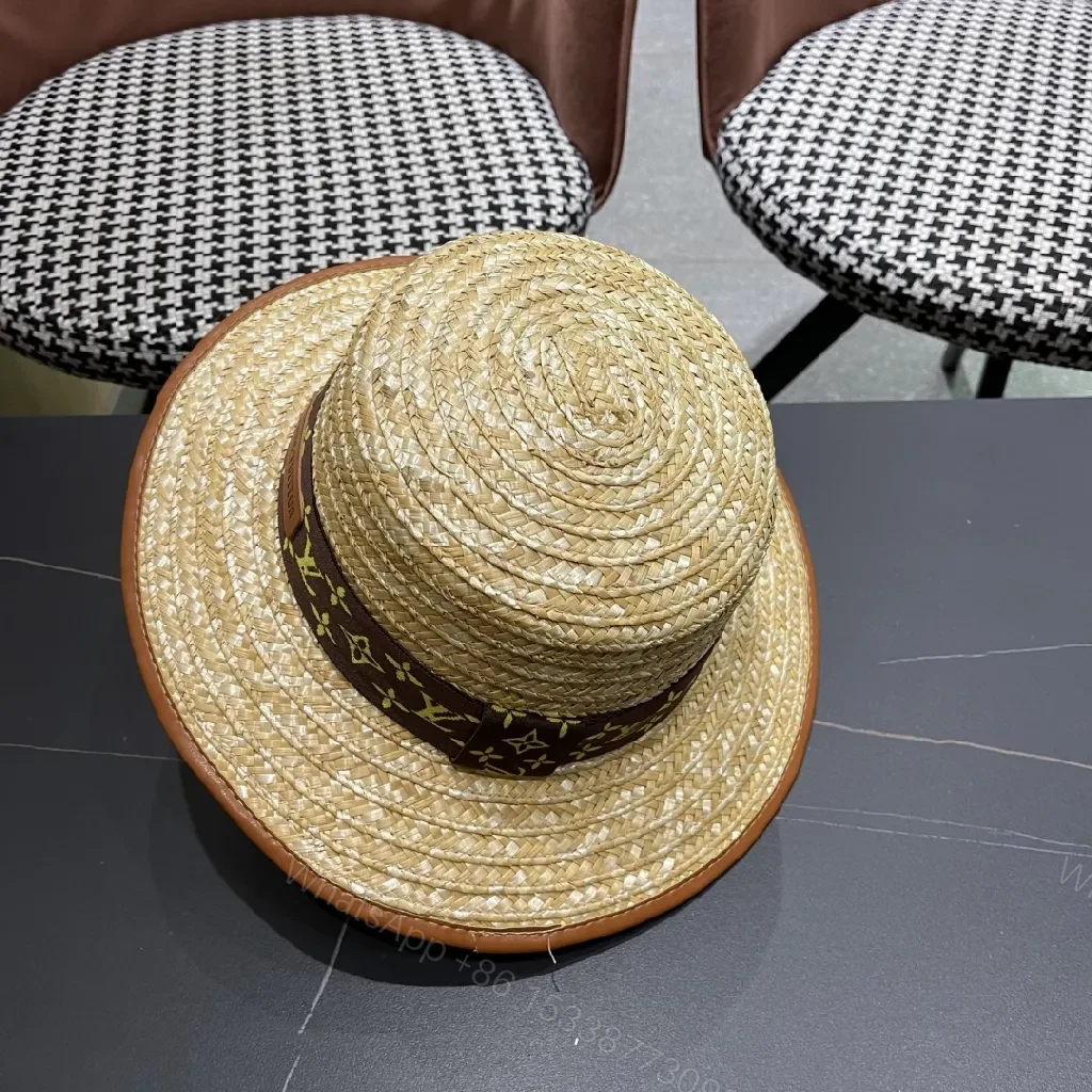View 3 of Natural Straw Panama Hat with LV-Inspired Band Sun-Ready Luxury
