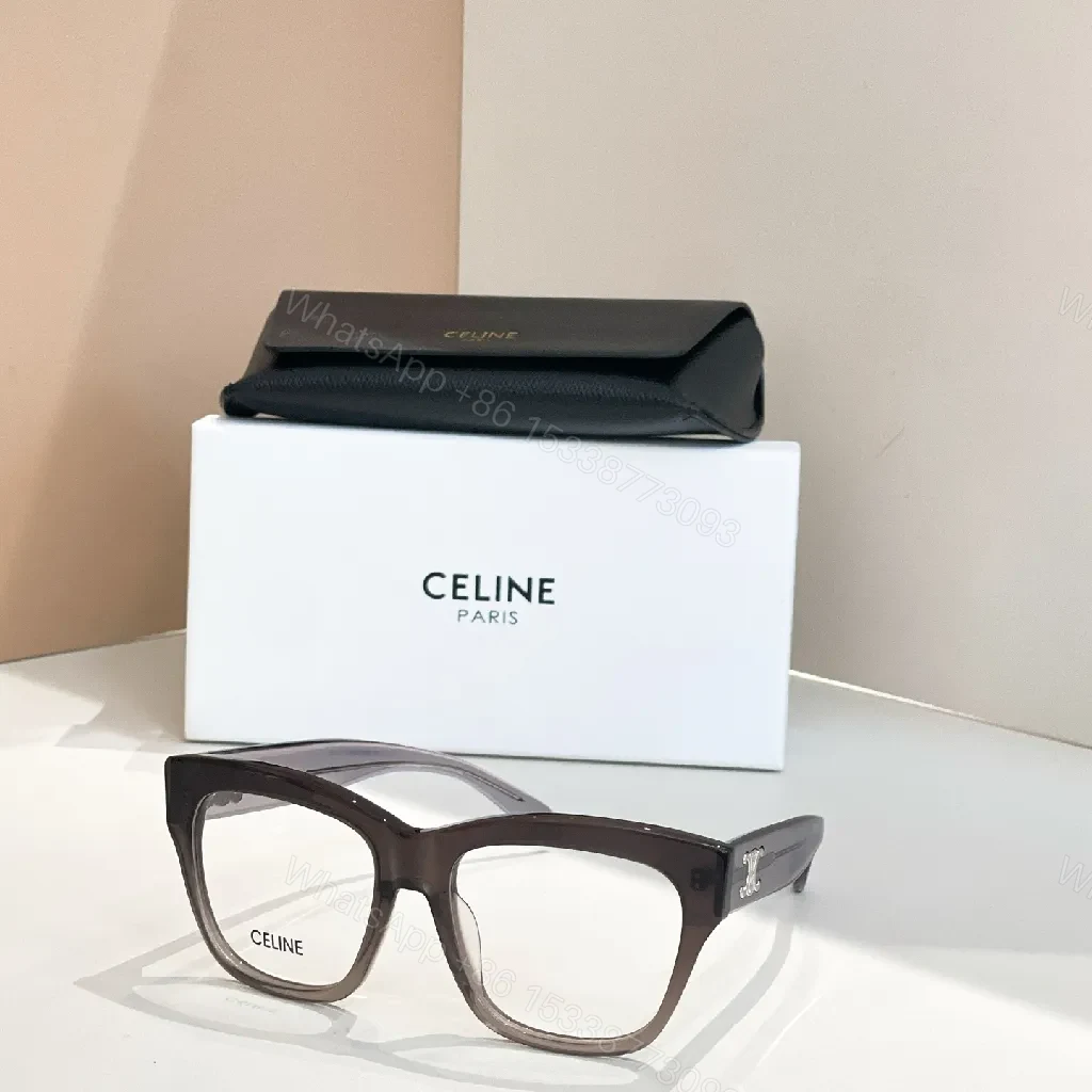 View 2 of Chic Black Acetate Cat-Eye glasses with Gold Logo Case