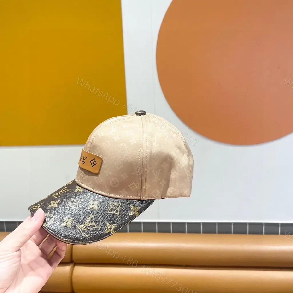 View 3 of Beige Monogram Pattern Cap with Pink Panel, Six-Panel, Leather Patch, Adjustable Back, Luxury Everyday