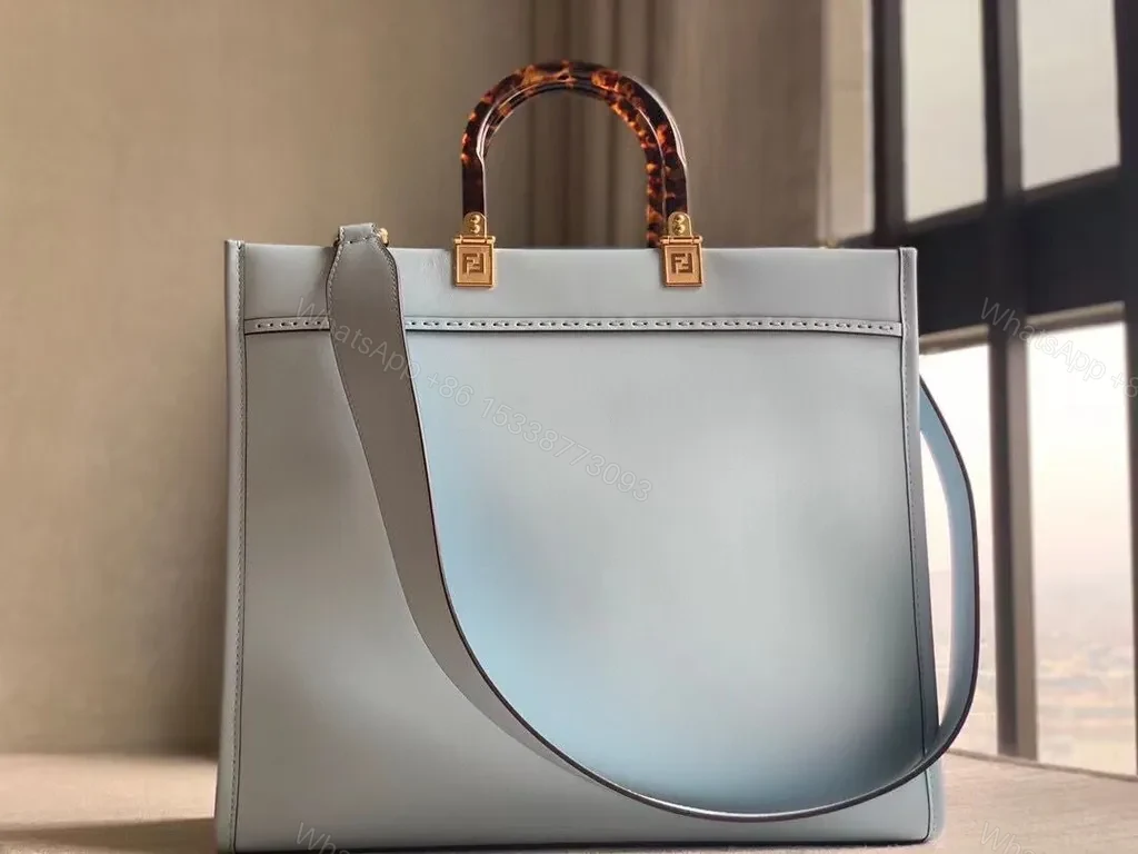 View 6 of Pastel-Blue FENDI-Inspired Structured Tote: Logo Lux Tote, 1-of-a-kind