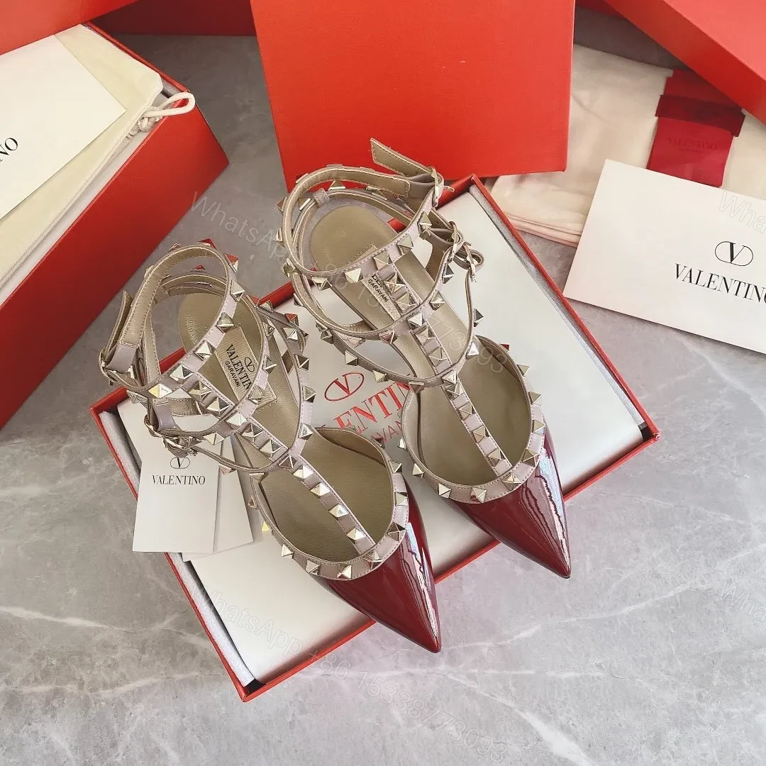 Valentino Women Red Patent Leather Rockstud Flats — view 1