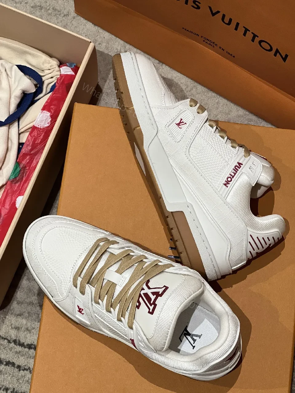 View 8 of Off-White-Style White Leather Sneakers with LV Detailing, Low-Top