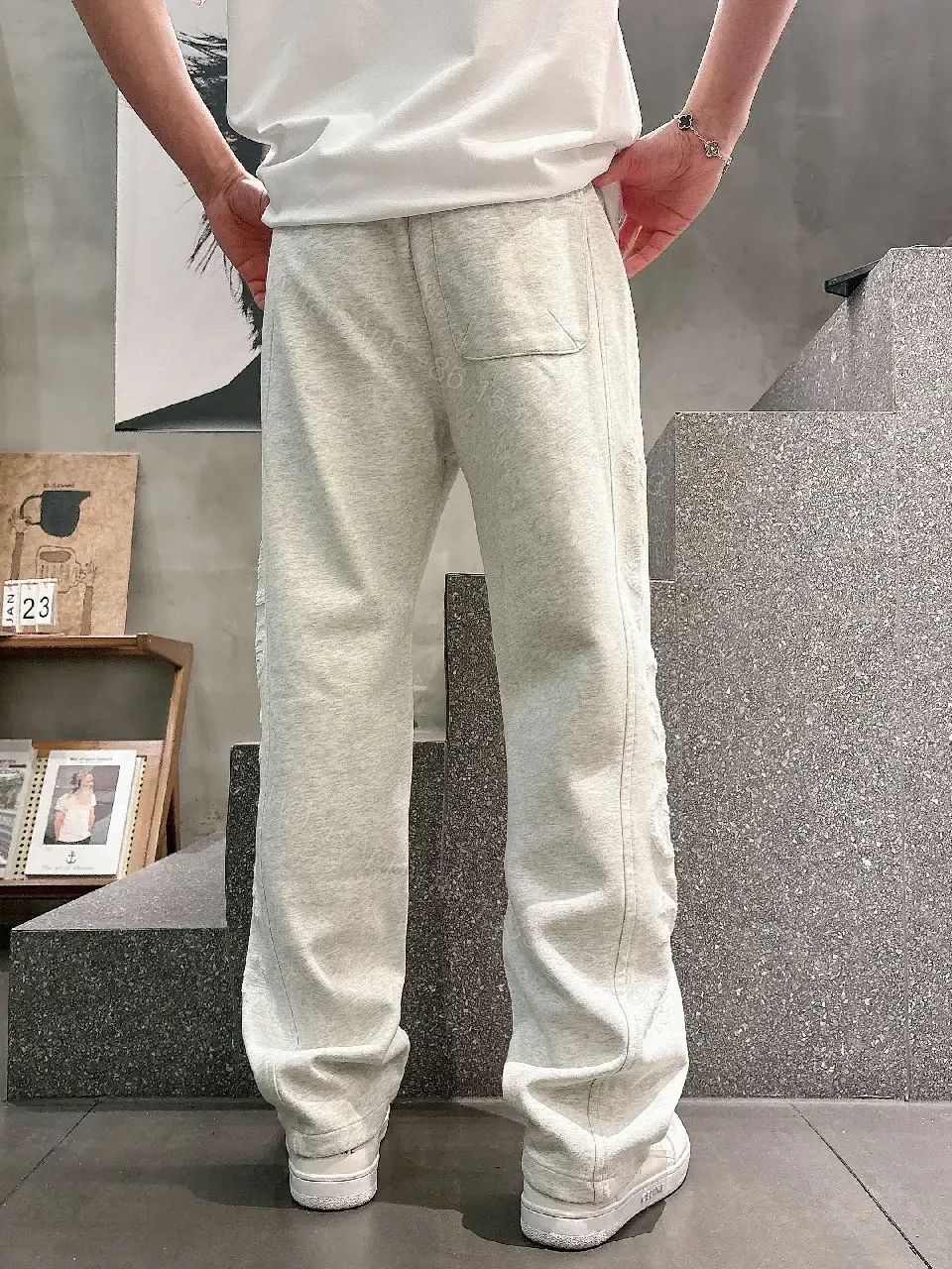 View 6 of Light Gray Heathered Joggers – Relaxed Streetwear, Drawstring Waist