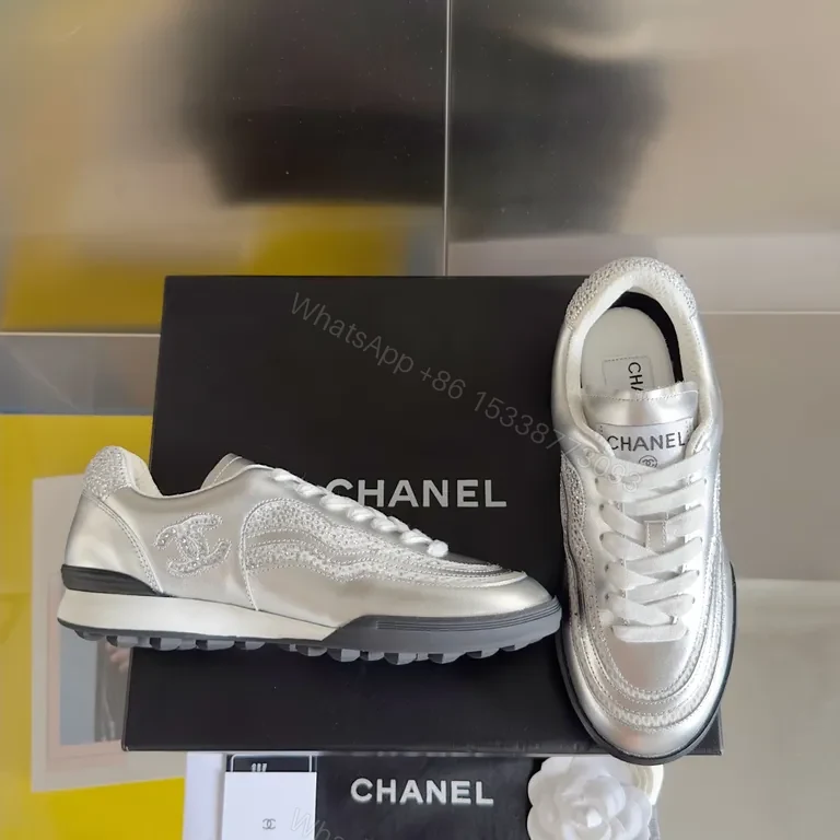 View 6 of Chanel-Inspired Silver Luxe Sneakers: Subtle Opulence