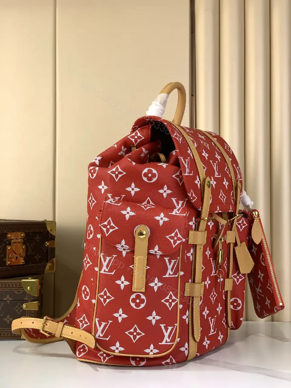 View 10 of Bold Red Monogram Backpack: Modern Everyday Luxury