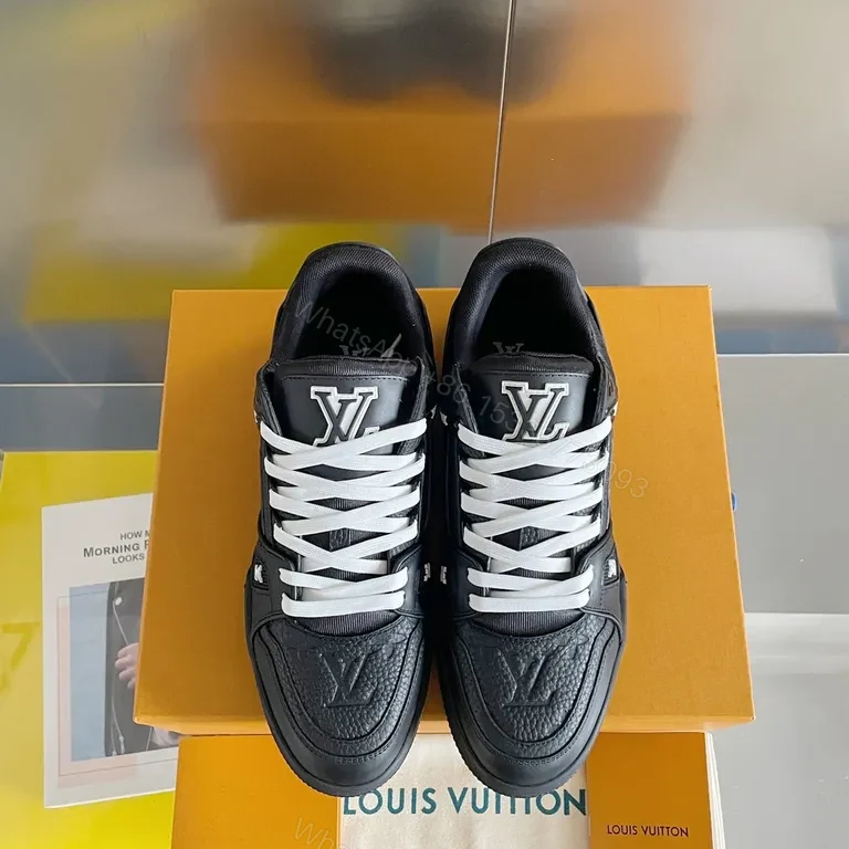 View 8 of Black Leather LV-Style High-Tops: Luxe Everyday Comfort Sneakers