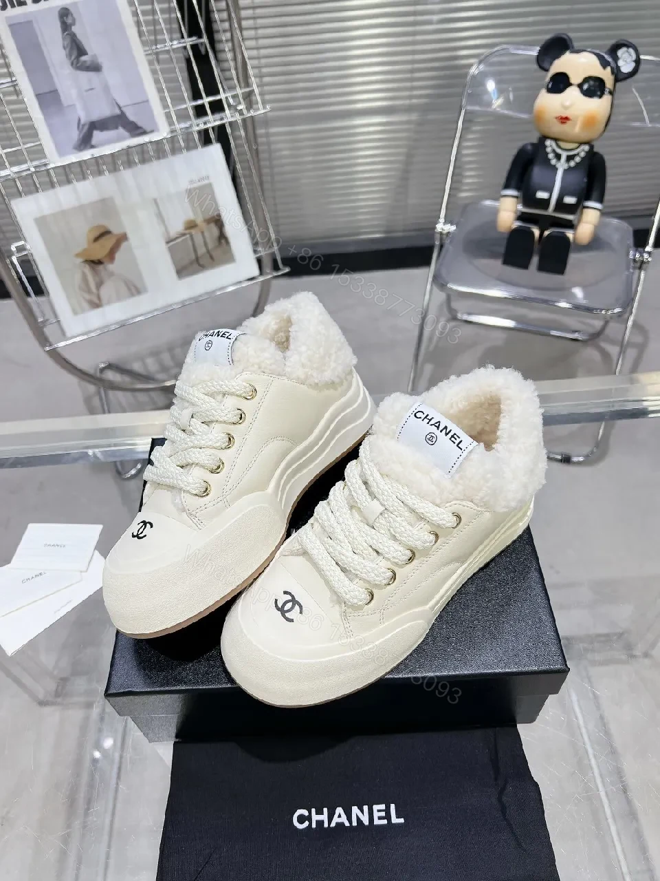 View 9 of Ivory Faux Shearling High-Tops: Luxury Street-Style Sneaker