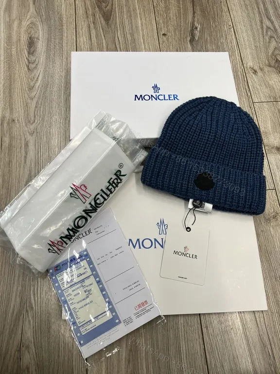 View 2 of Caramel Knit Beanie: Moncler Ribbed Wool Style, Logo Patch, Unisex