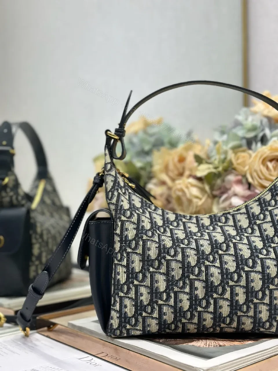 View 2 of Jacquard Patterned Leather-Trim Shoulder Bag: Structured Chic
