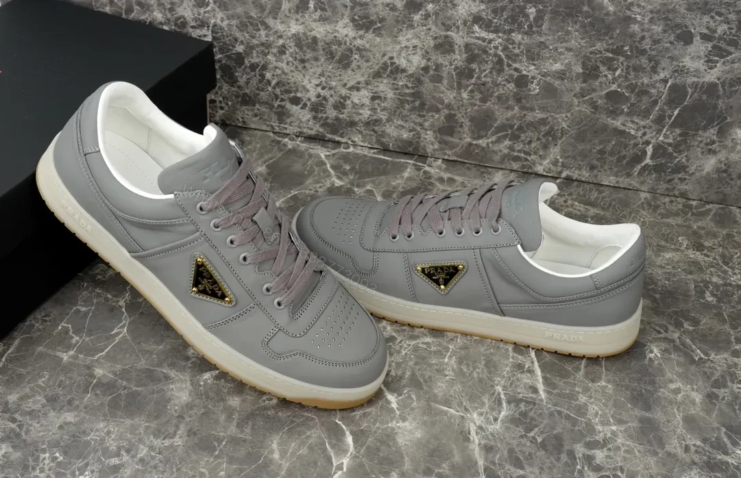 View 5 of Grey Leather Low-Top Sneakers | Subtle Texture, All-Day Comfort
