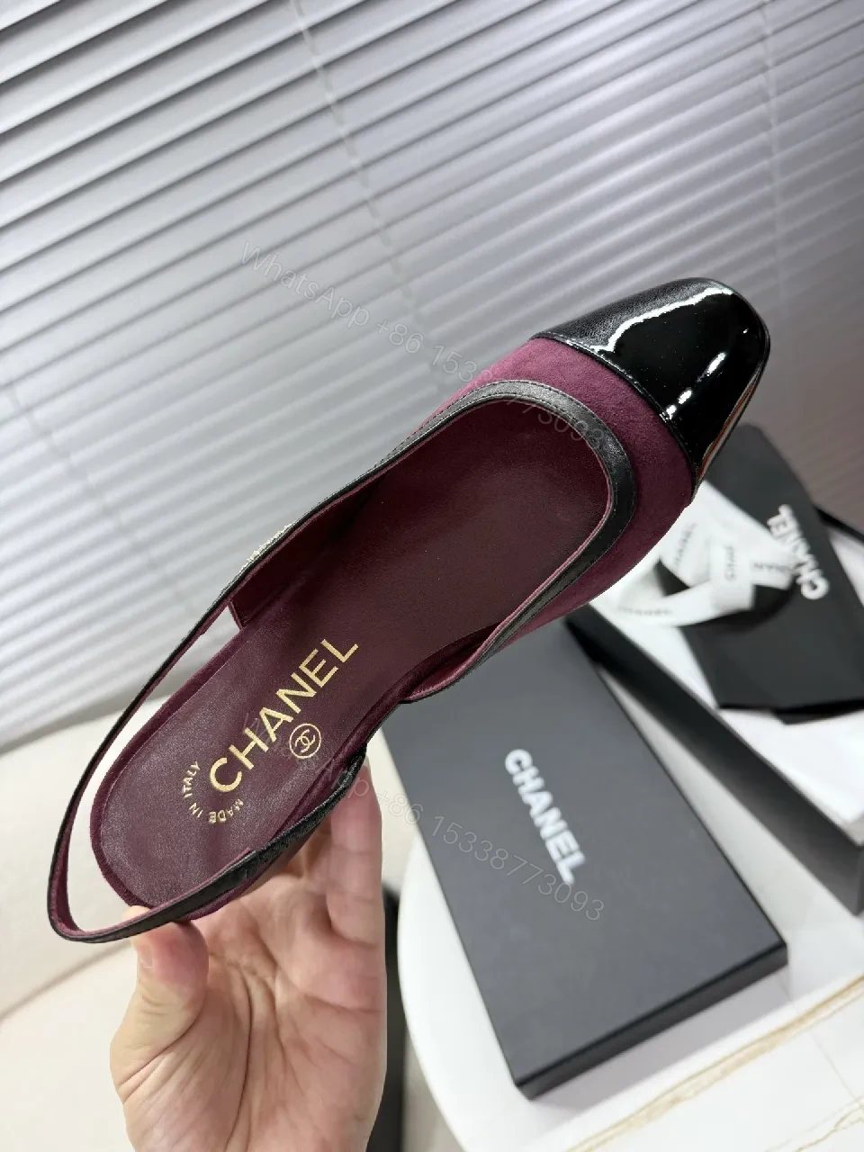 View 3 of Velvet Slingback Flats with Patent Cap, Elegant, Comfortable