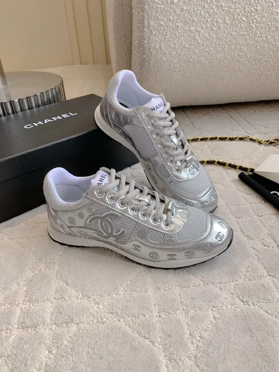Silver Quilted Sneakers: Luxe-Chic Style, Cushioned Comfort — view 1