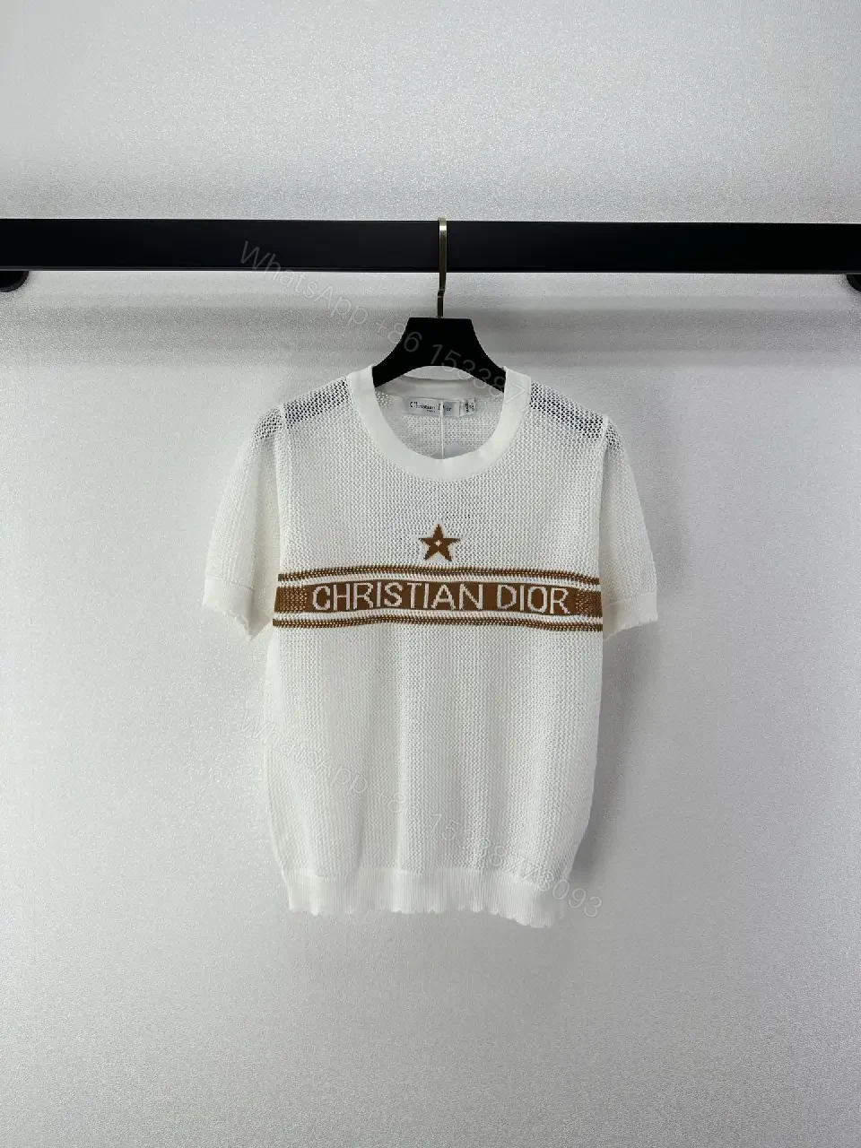 View 4 of White Mesh Star Logo Knit T-shirt Christian Dior