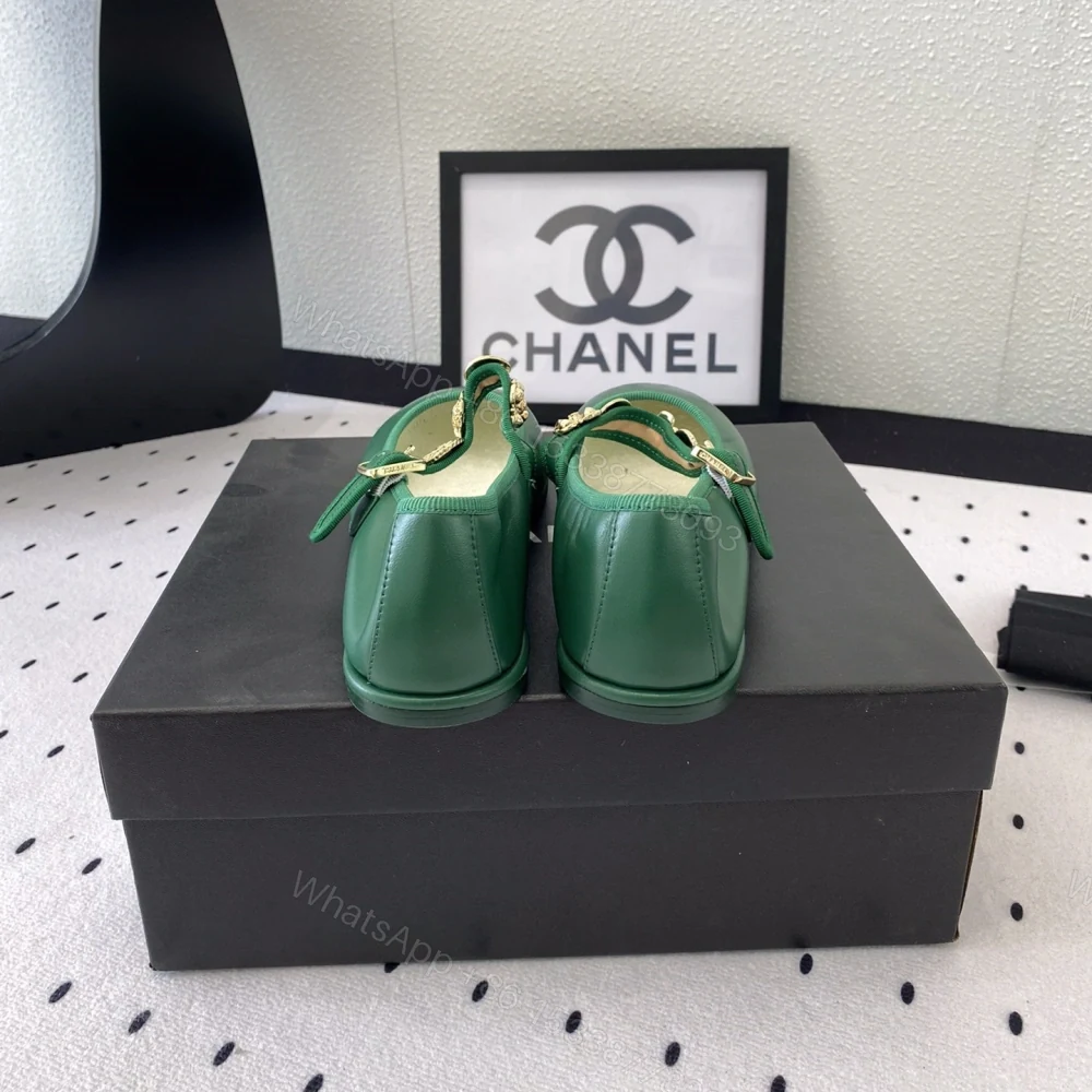 View 8 of 高仿Chanel*G45778B圓頭塔扣芭蕾舞鞋綠色免檢版