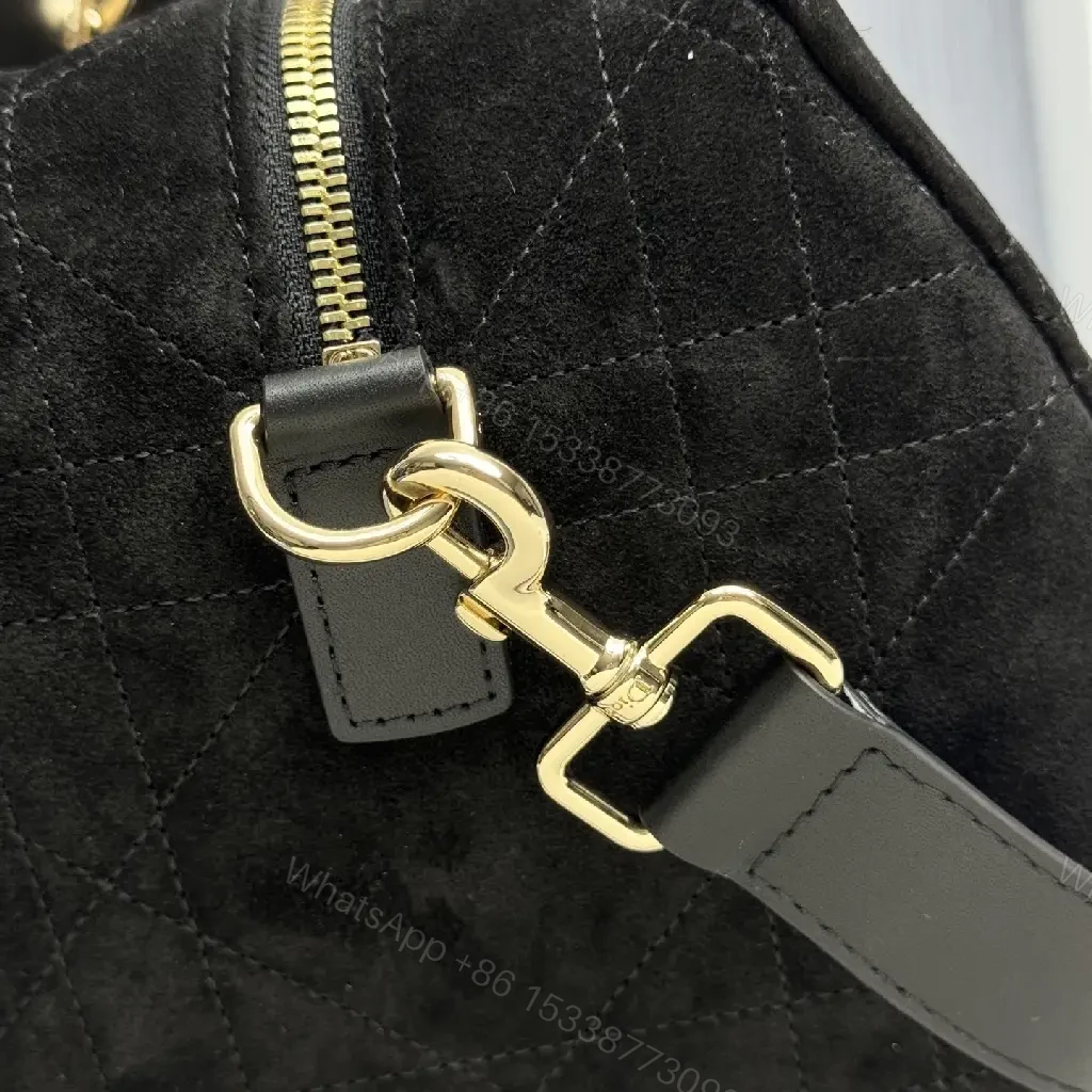 View 5 of Velvet Black Structured Bag: Gold Hardware, Quilted Charm
