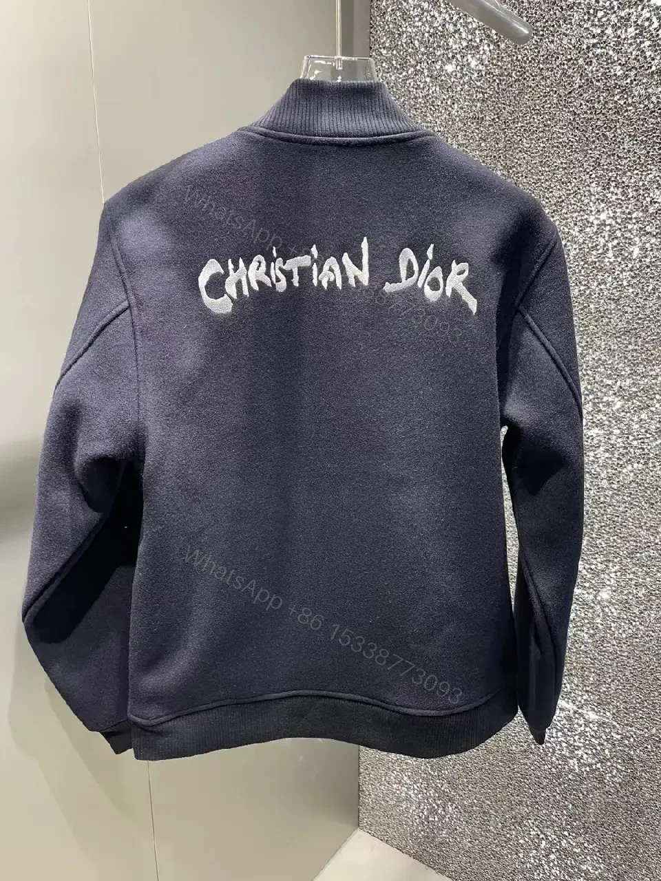 View 4 of Navy Wool-Blend Varsity Bomber with Discreet Embroidery