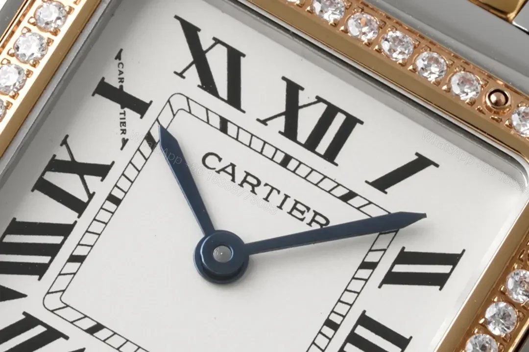 View 8 of JF Factory Cartier Panthère de Cartier Two-Tone Stainless Steel Watch with Diamond Bezel – 27x37mm Silver Dial, Blue Hands