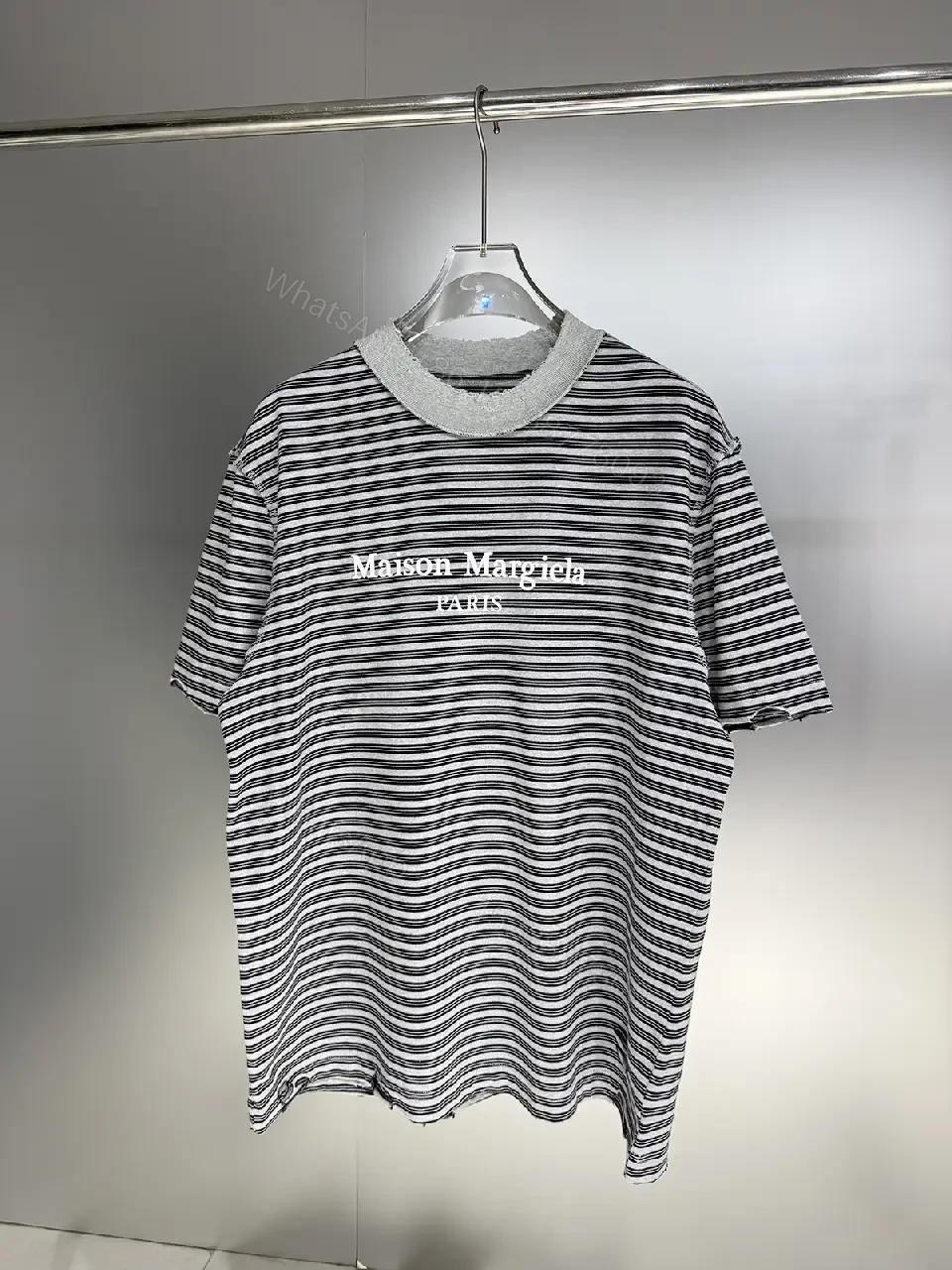 View 6 of Striped Cotton Tee | Rib Knit Crew Neck | Subtle Logo Everyday Wear