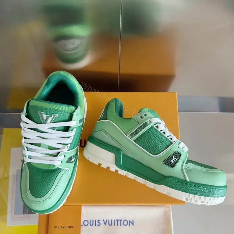 View 8 of Mint Green LV-Style Leather Sneakers