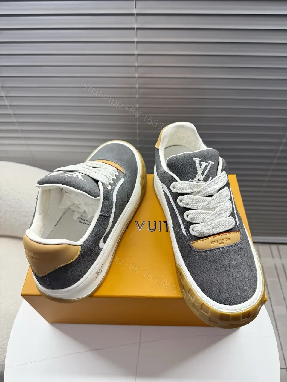 View 2 of Chunky Suede Street-Chic Sneakers: Bold Monogram Detail