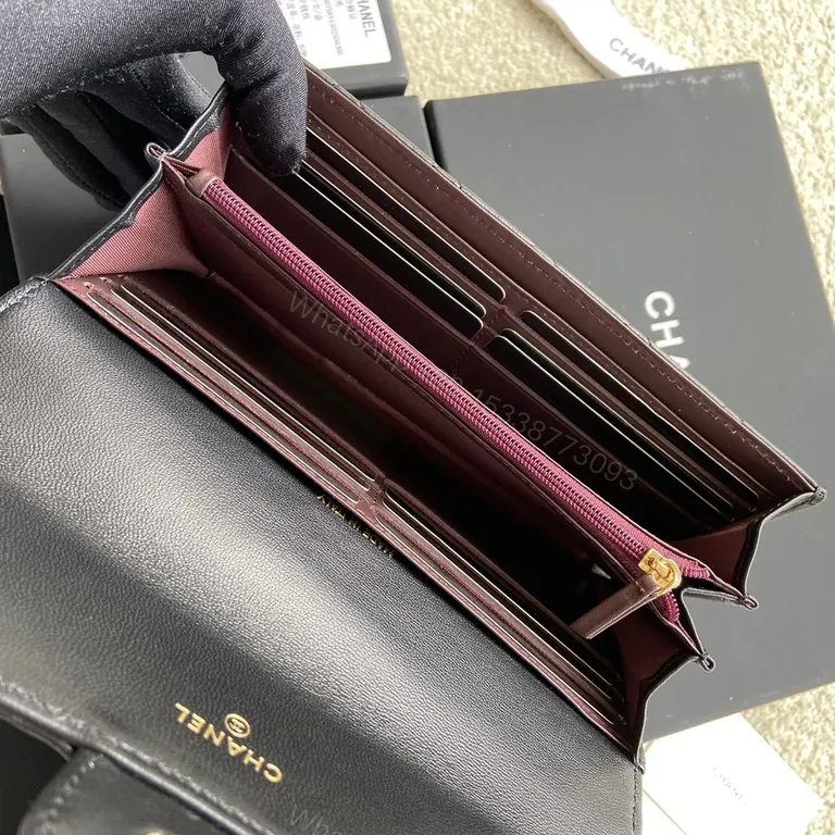 View 6 of Chic Quilted Black Leather Wallet â€“ Gold CC Logo Luxury