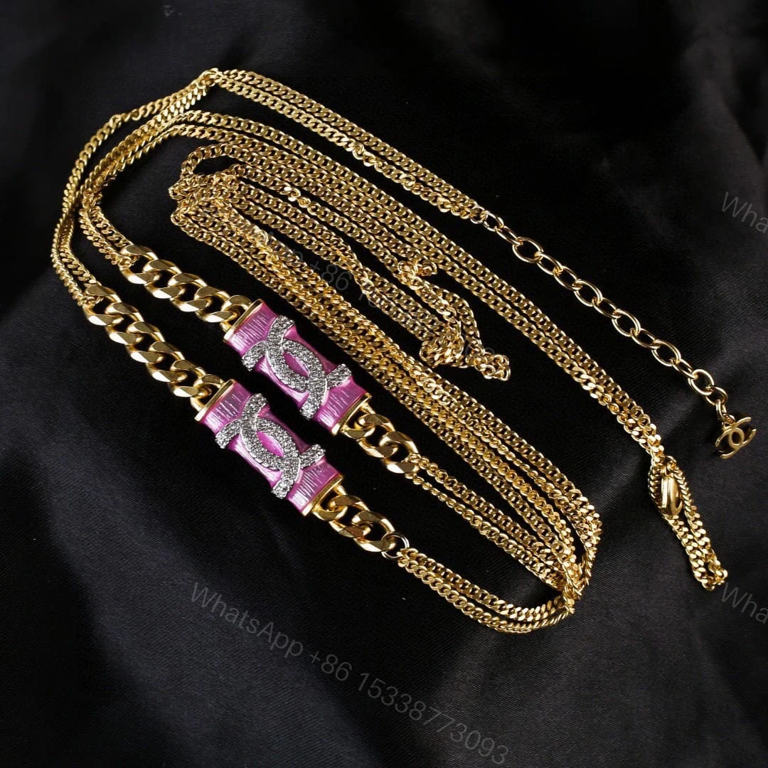 View 2 of Chanel CC Pendant Necklace With Gold Metal In Pink