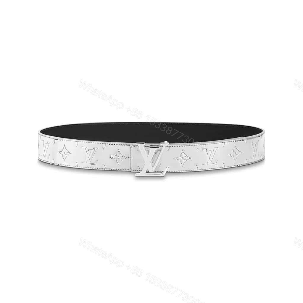 LOUIS VUITTON INITIALS LV MIRROR MIRROR 40MM REVERSIBLE BELT SILVER COLOR METALLIC MONOGRAM CANVAS RECTO SIDE – B77 — view 1