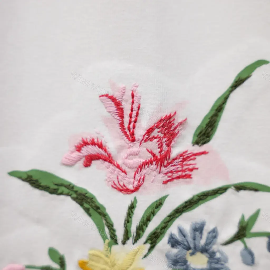 View 6 of White Cotton Tee Floral Embroidered Round-Neck Shirt