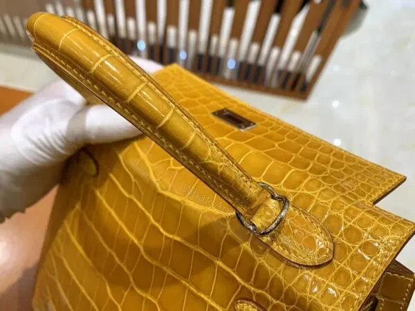 View 9 of HN 25 Sellier Jaune ambre Genuine Alligator Crocodile skin Gold hardware
