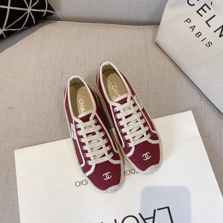 View 8 of Burgundy Chanel-Inspired Espadrille-Low Sneakers, Luxe Casual