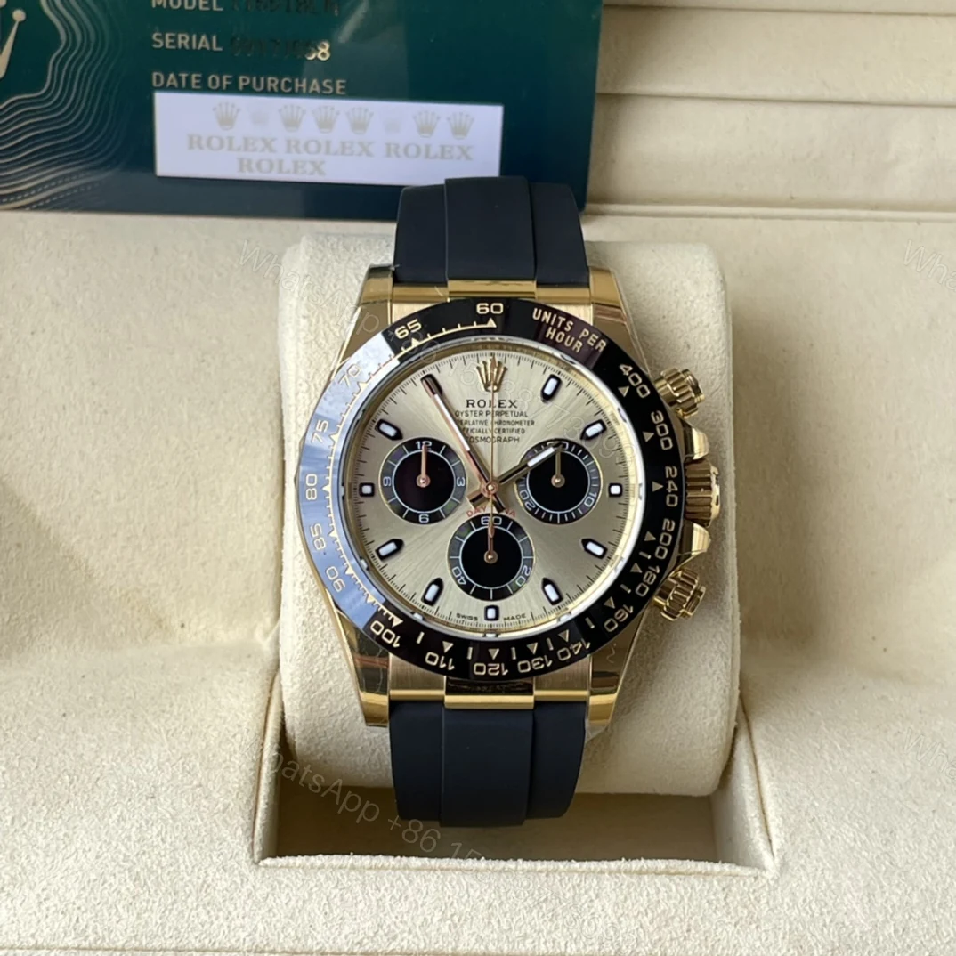 Rolex 高仿 男款 Daytona 黑面金圈橡膠帶計時腕錶 經典運動款 — view 1