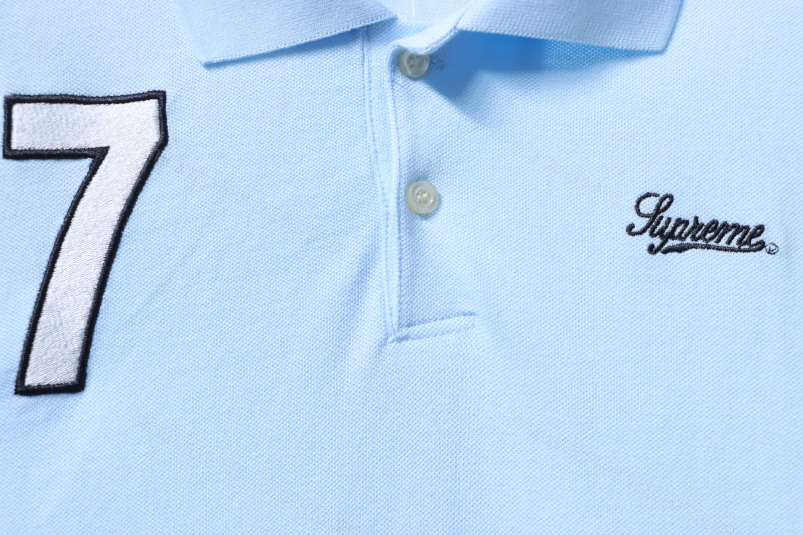 View 4 of Supreme 25SS No.7 Script Embroidered Short-Sleeve Polo Shirt Blue
