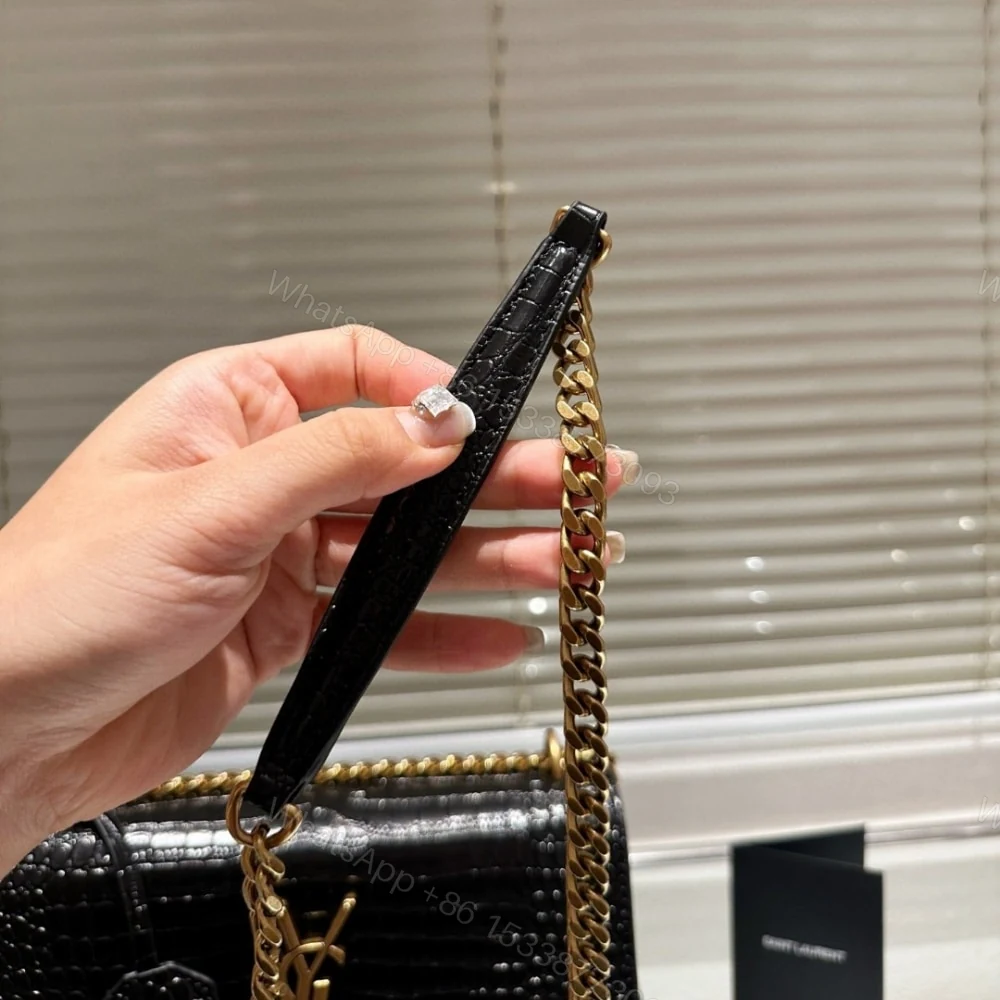 View 7 of Saint Laurent Sunset Medium Chain Bag In Crocodile-Embossed Black 22Cm 442906DND0J1000