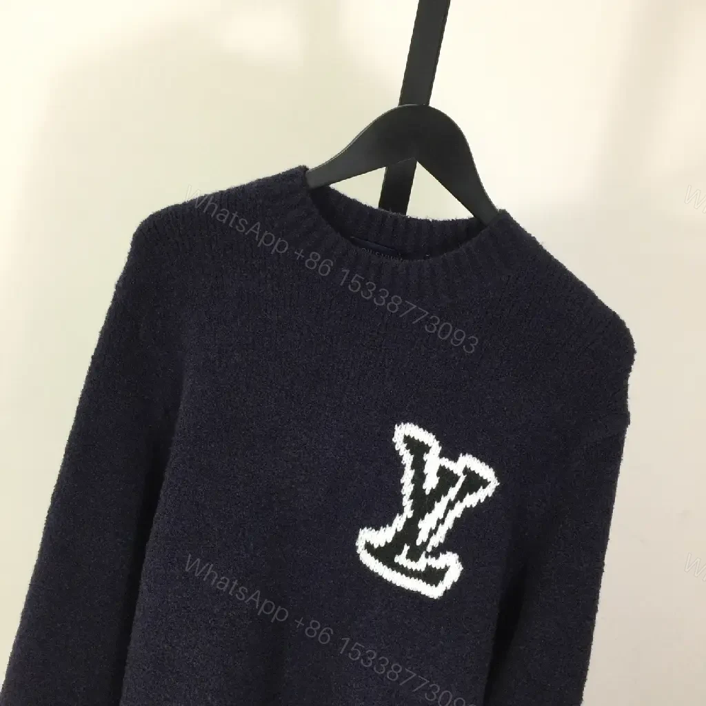 View 5 of Navy Knit Logo Sweater — Luxe Casual Knitwear, Regular Fit