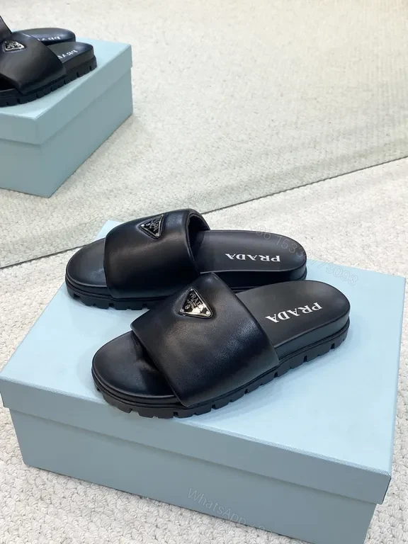 View 3 of Minimalist Prada-Influenced Leather Slide Sandals for Men