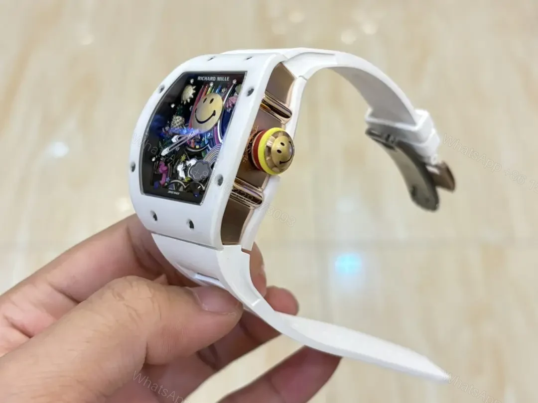 View 7 of Replica Richard Mille RM 88 Smiley Swiss Automatic Tourbillon White Rubber Strap