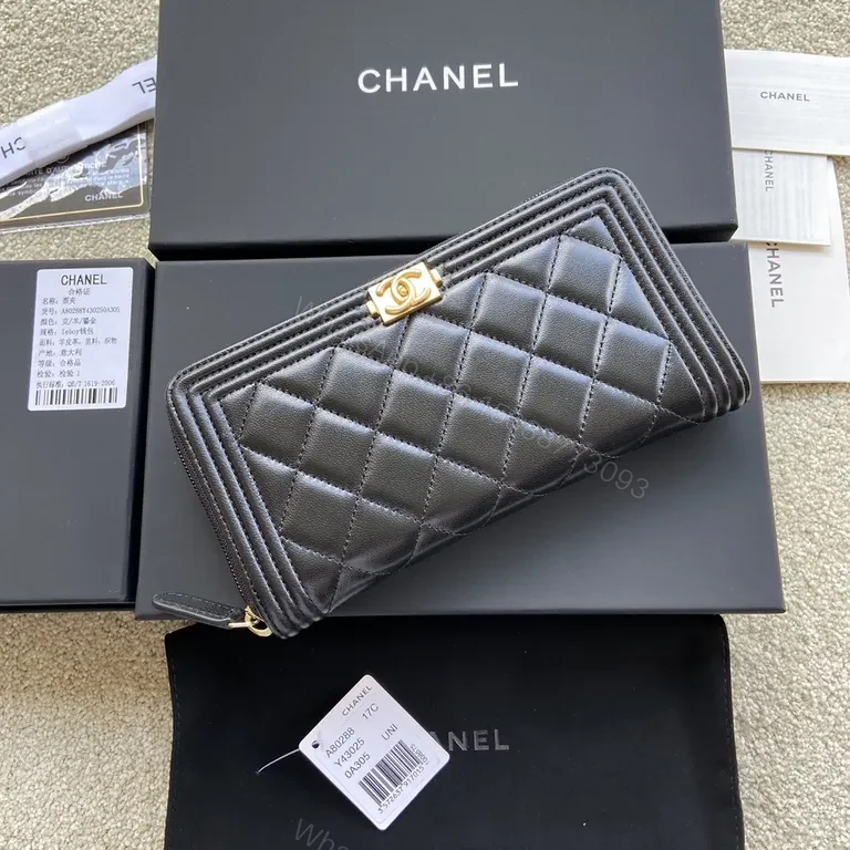 View 3 of Black Quilted Leather Wallet with Gold Chanel Hardware, Slim & Elegant