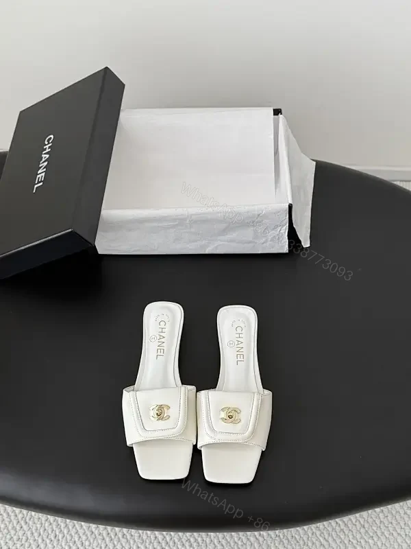 White Leather Mule, Minimalist Style, Cushioned Comfort, Square Toe Slide — view 1