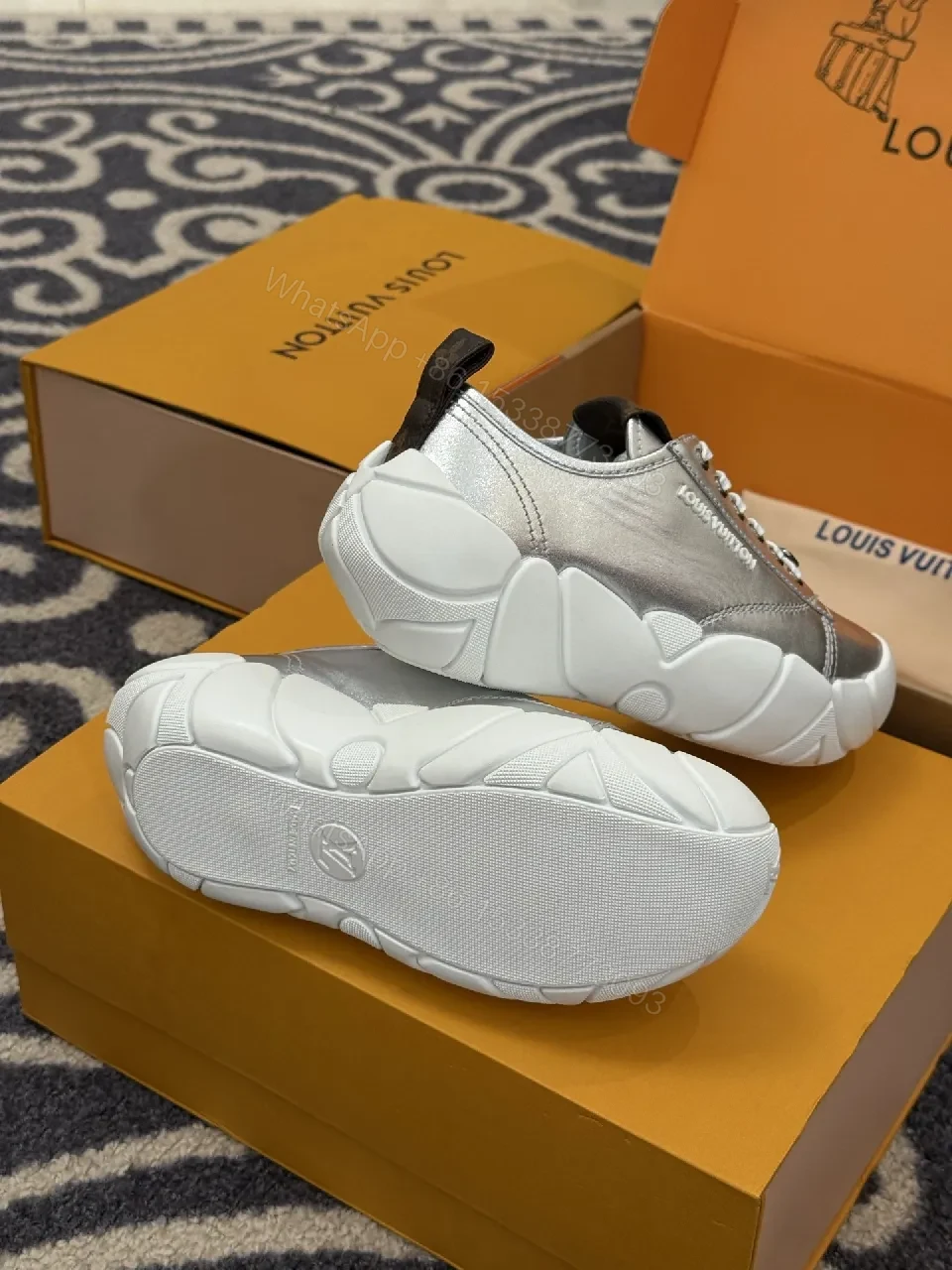 View 3 of Metallic Silver Chunky Sneakers: Luxe Designer-Inspired Comfort