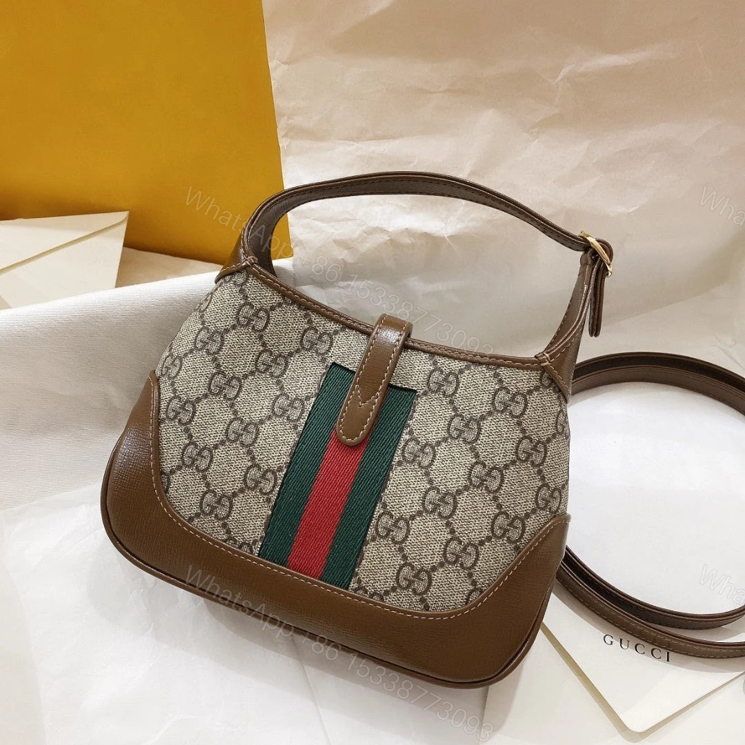 View 3 of JACKIE 1961 SMALL 28 SHOULDER BAG IN BEIGE CANVAS AND BROWN CALFSKIN