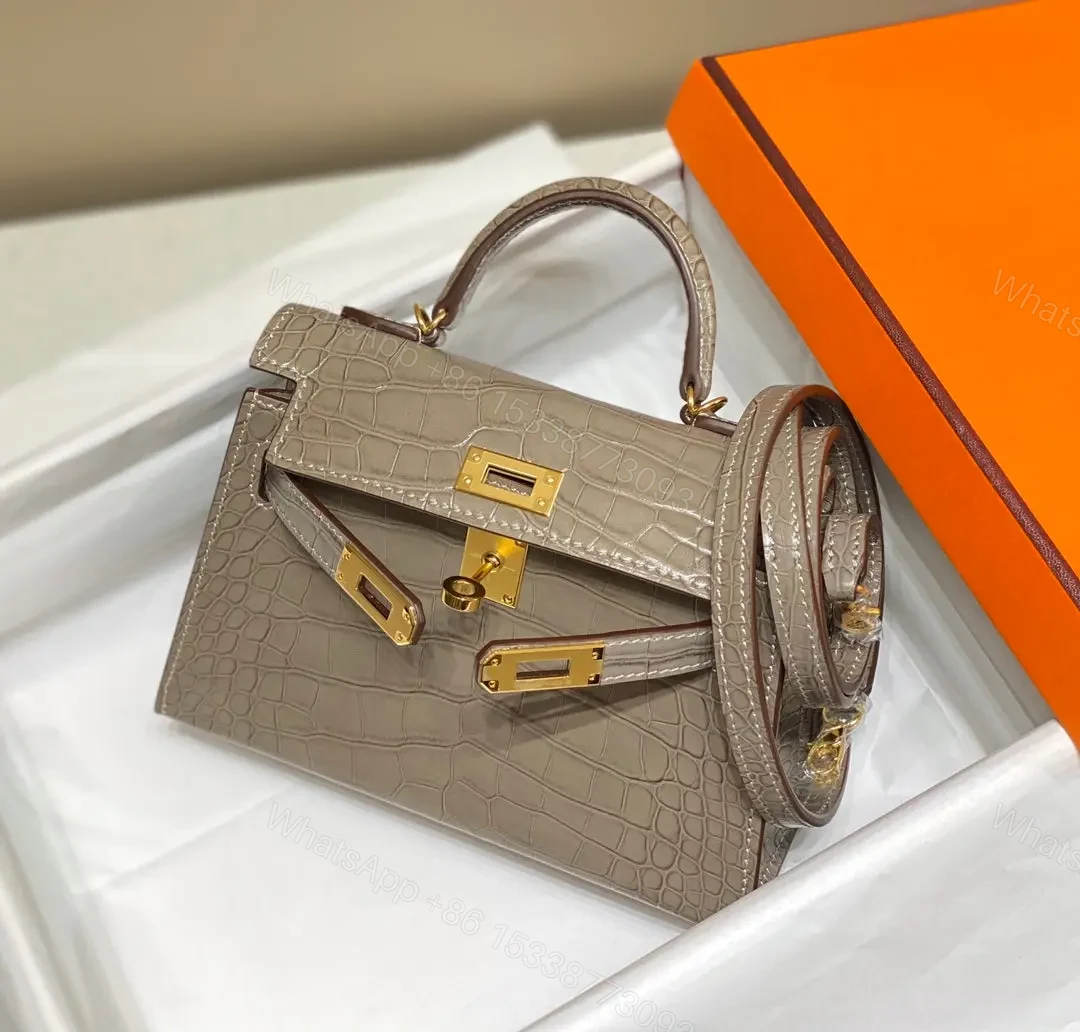 View 4 of HN MINI KELLY IN MOCHA BROWN CROCODILE SKIN GOLD HARDWARE