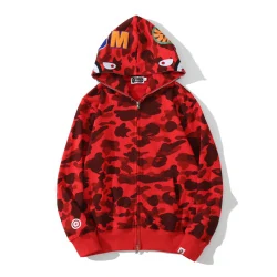 View 6 of BAPE Color Camo Shark Zip Hoodie Red 4580793322511